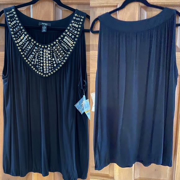 Style & Co. Tops - Fun Style & Co Woman’s Plus 3X Black Tank with Copper and Silver Bling!  NEW NWT